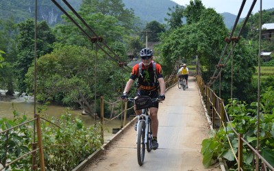 Suspension bridge to village in Niem Son