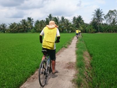 Cycling through rice paddy in TraVinh